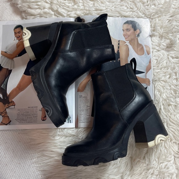 Sorel Brex Chelsea Heeled Waterproof Pull On Boots Black/White - Picture 4 of 12